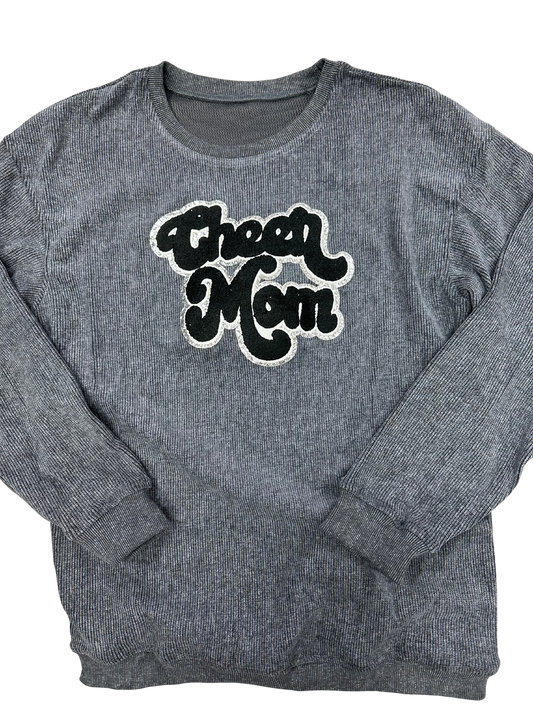 Cheer Mom Corded Sweatshirt- Grey
